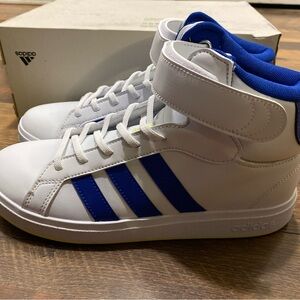 Adidas Grand Court Mid K Sneakers Youth Size 7 White/Blue